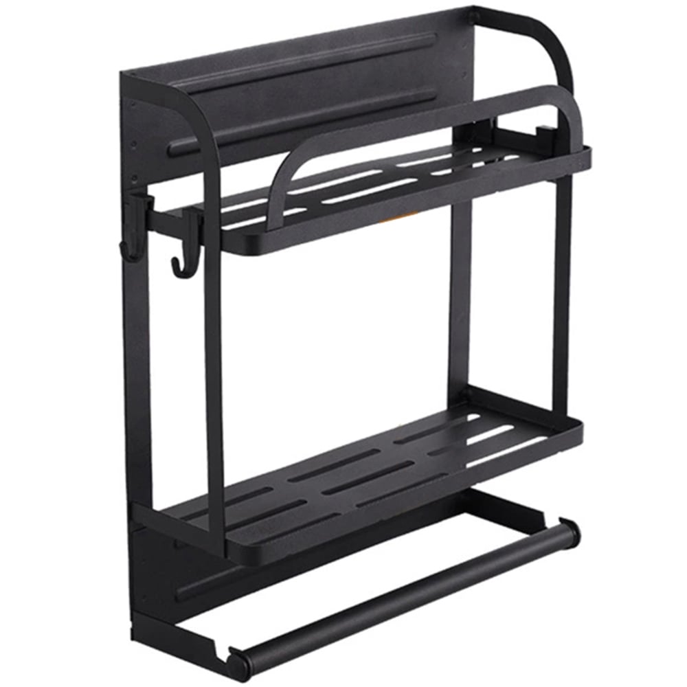 Living and Home 2-Tier Black Metal Magnetic Floating Shelf for Fridges Image 1