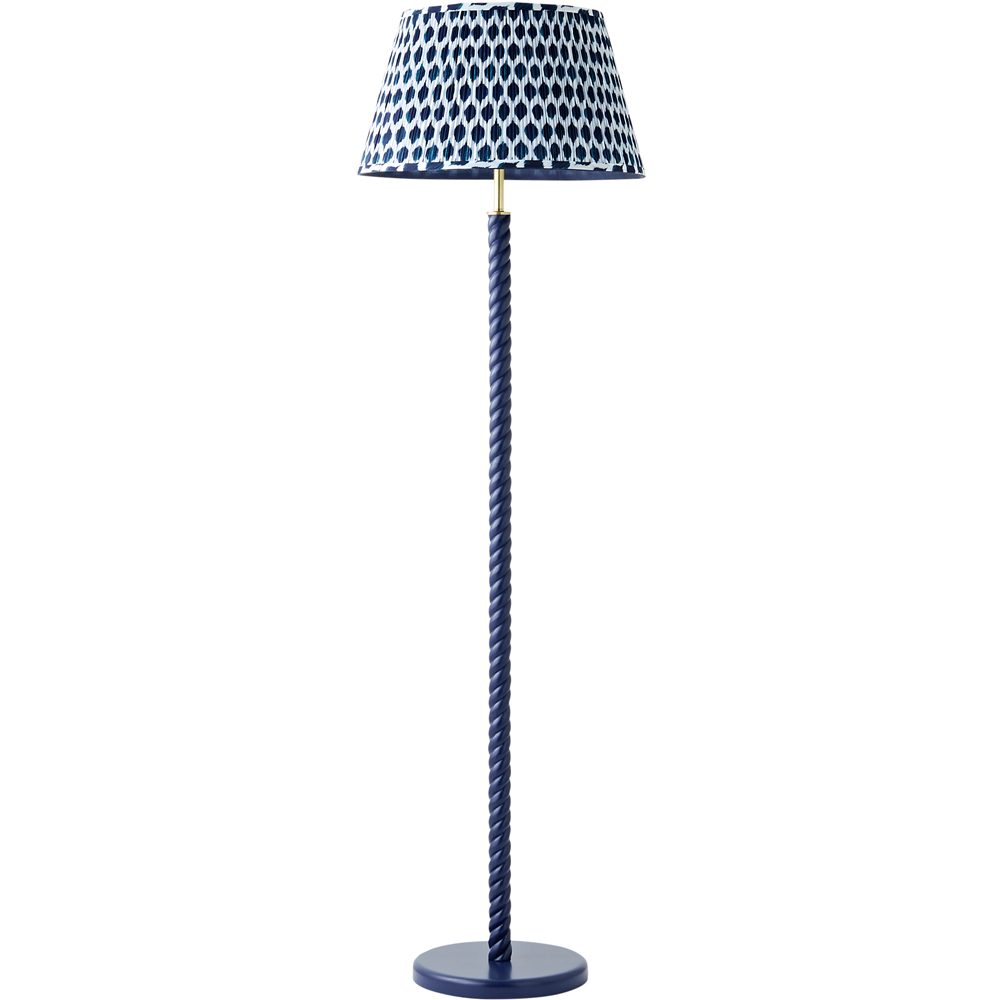 ValueLights Amara Blue Ikat Pleated Shade Navy Twist Floor Lamp with Bulb Image 1
