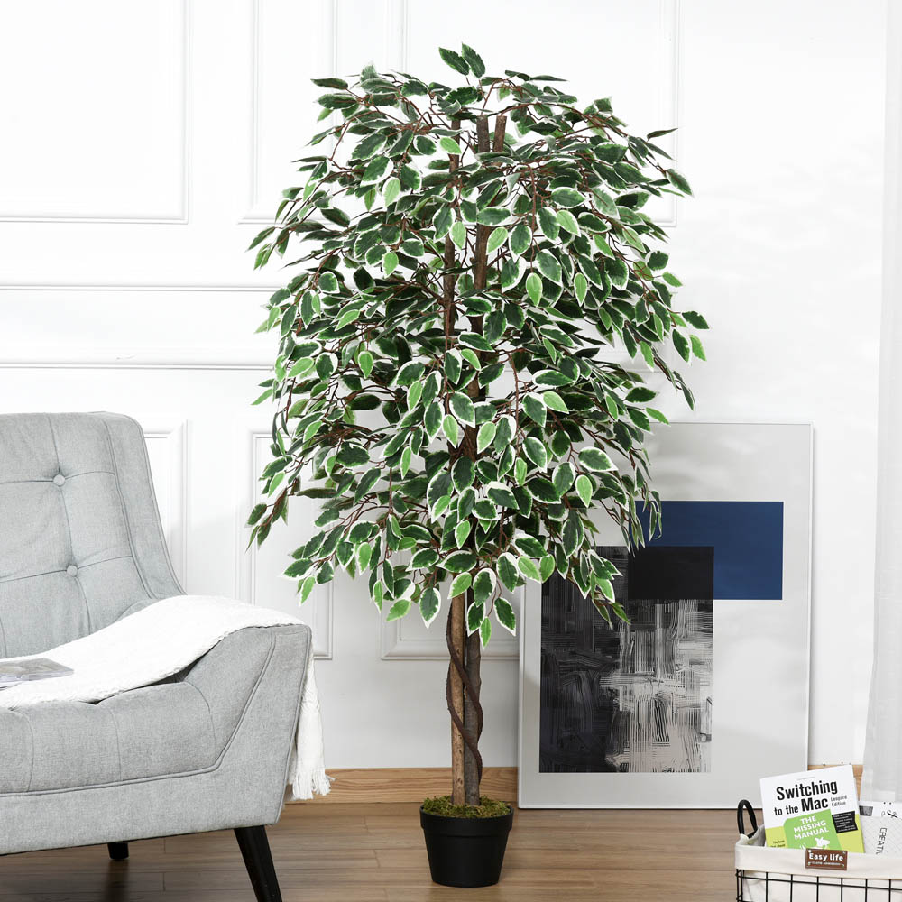 Outsunny Ficus Tree Artificial Plant In Pot 5.2ft Image 2