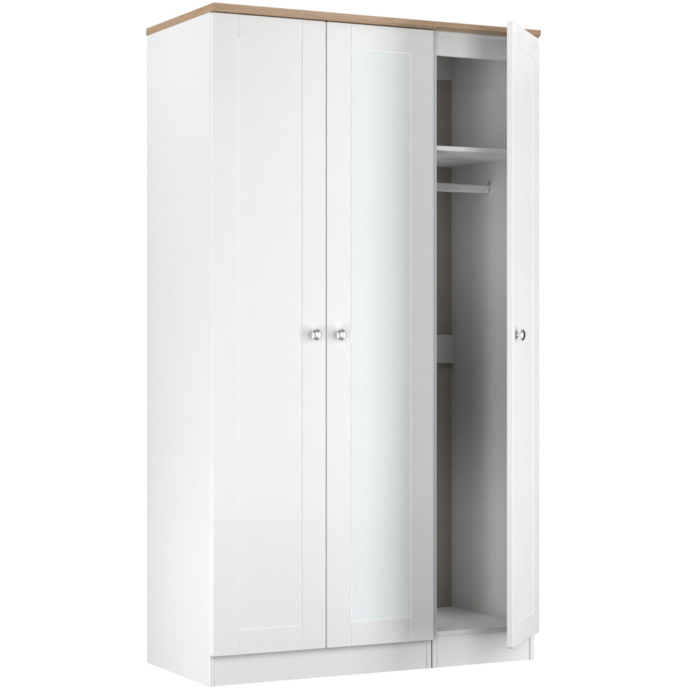 Crowndale Sussex 3 Door White Ash and Bardolino Oak Tall Mirror Wardrobe Ready Assembled Image 5