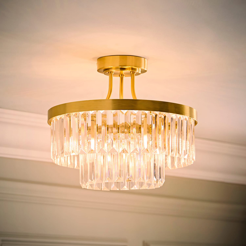 ValueLights Pemberley 2-Tier Brushed Gold Acrylic Jewel Chandelier Ceiling Light with Bulb Image 2