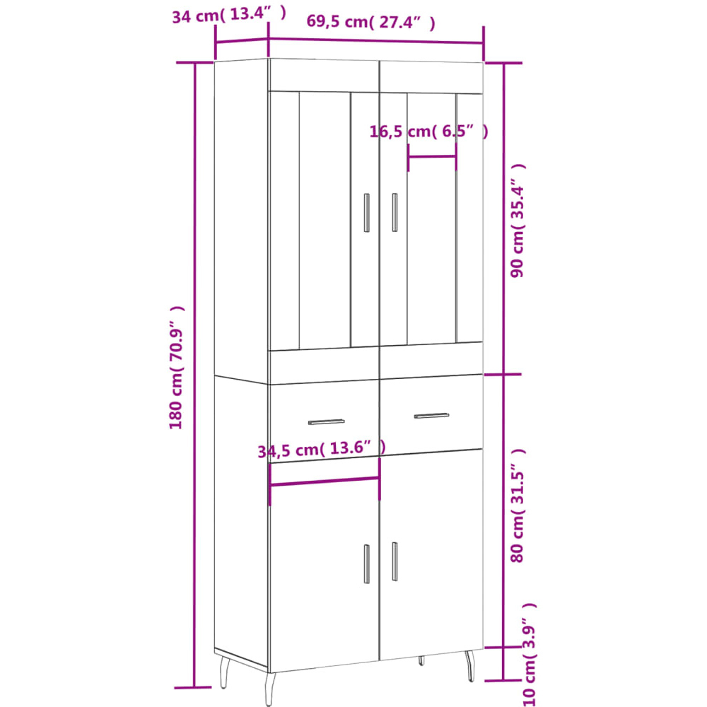 vidaXL 4 Door 2 Drawer Sonoma Oak Highboard Image 7
