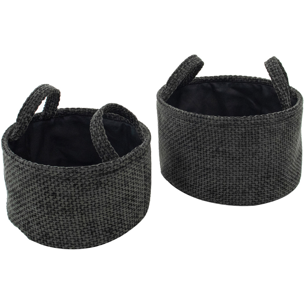 JVL Metro Black Round Storage Basket with Handles 2 Pack Image 4