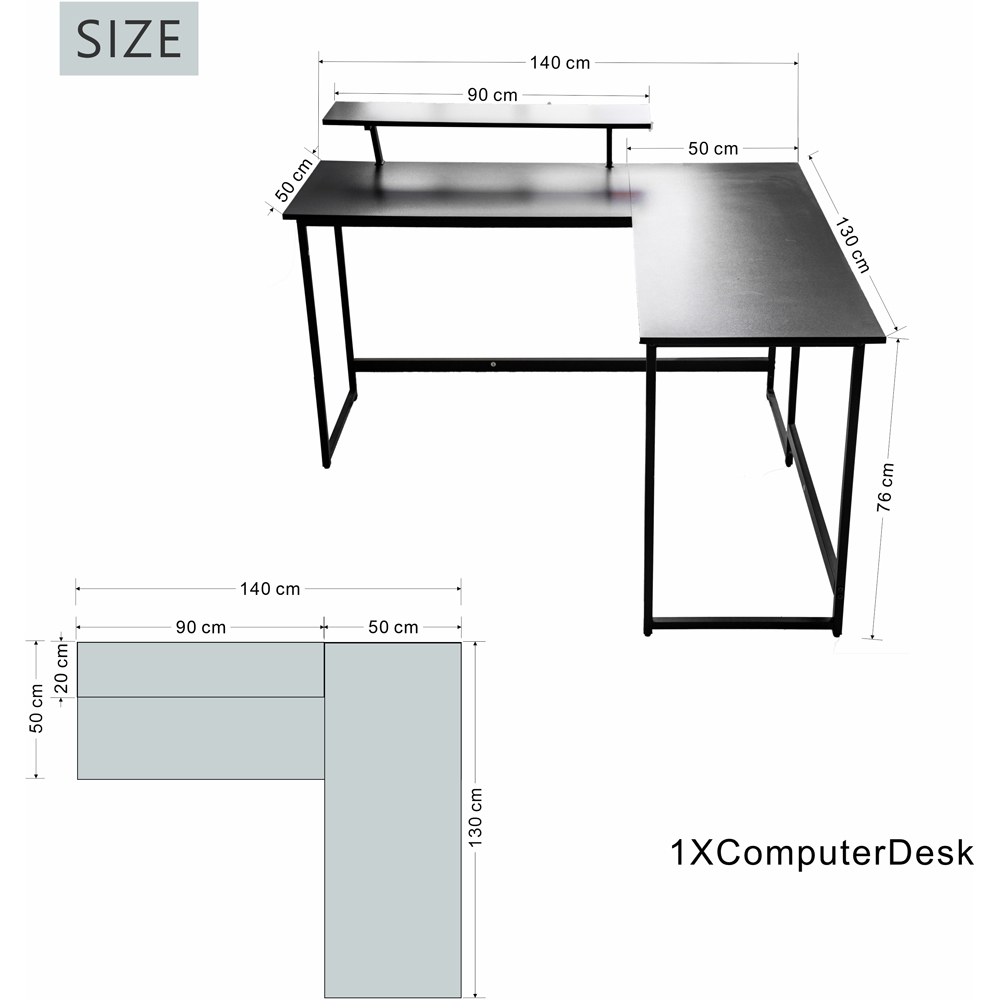 Abrihome Single Shelf Industrial Style L-Shaped Corner Computer Desk Black Image 8