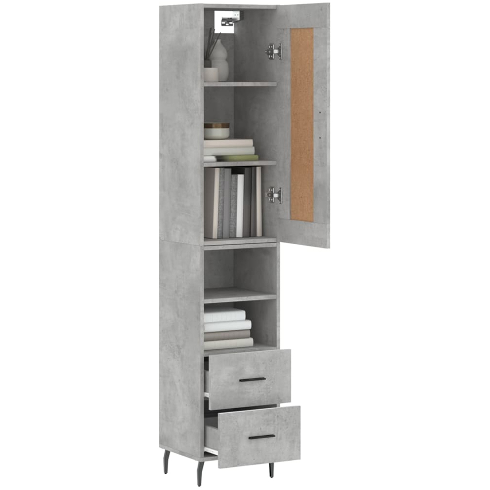 vidaXL Single Door 2 Drawer 2 Shelf Concrete Grey Highboard Image 3