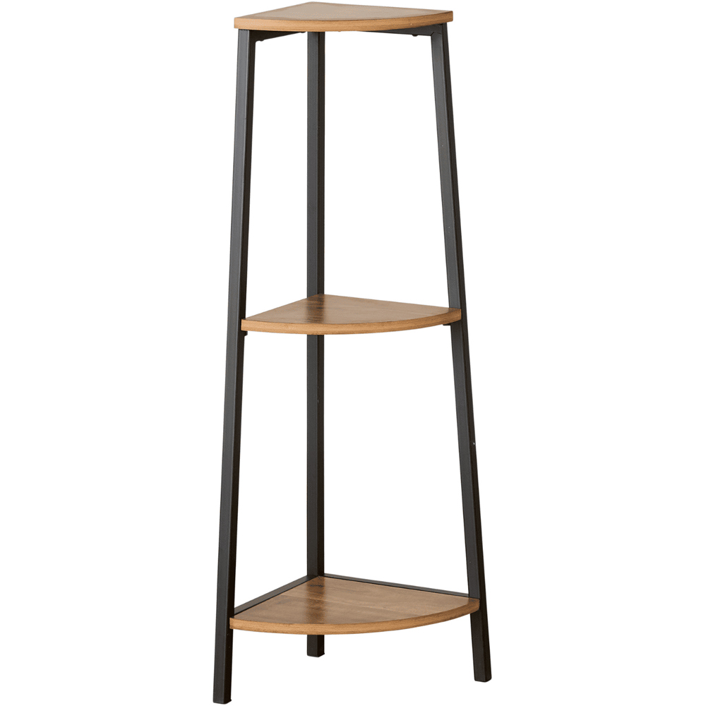 Home Source Locastra 3 Shelf Oak and Black Corner Bathroom Storage Unit Image 2