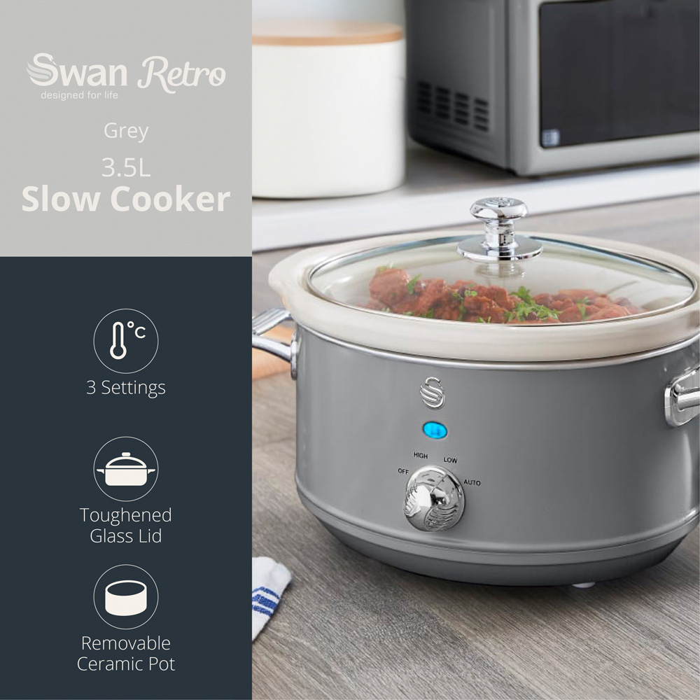 Swan SF17021GRN Retro Grey 3.5L Slow Cooker Image 2
