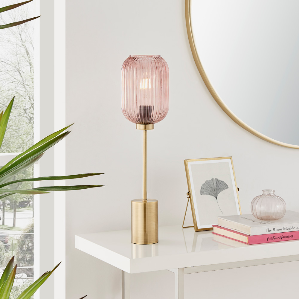 Furniturebox Corey Pink Glass Brass Table Lamp Image 7