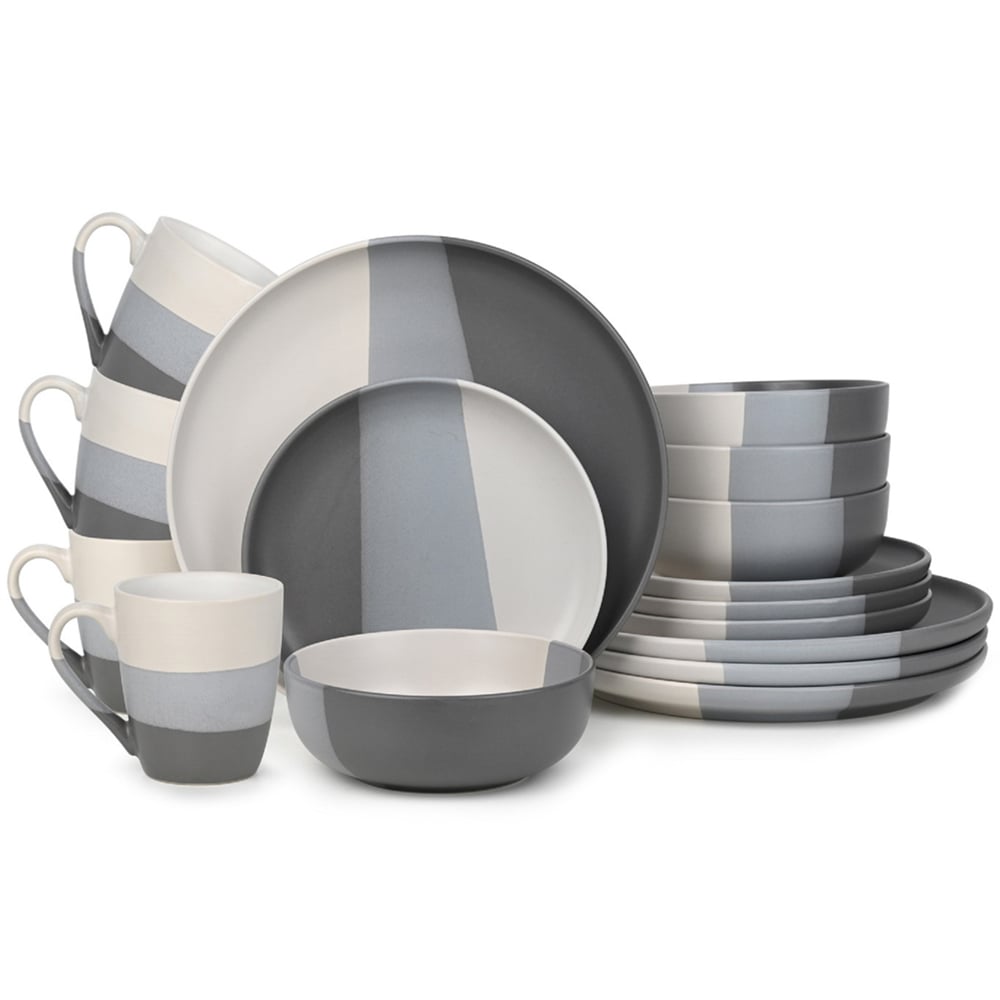 Waterside Dipped Grey Triple Tone 16 Piece Dinner Set Image 1