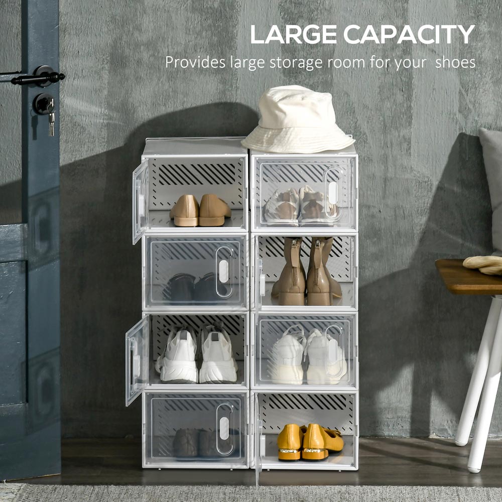 HOMCOM 8 Piece Stackable Clear Plastic Shoe Storage Box for Size 8.5/43 Image 8