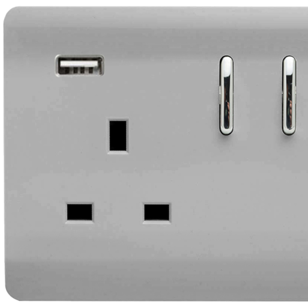 Trendi Switch 2 Gang 13amp 2 Port USB Steel Switched Plug Socket Image 2