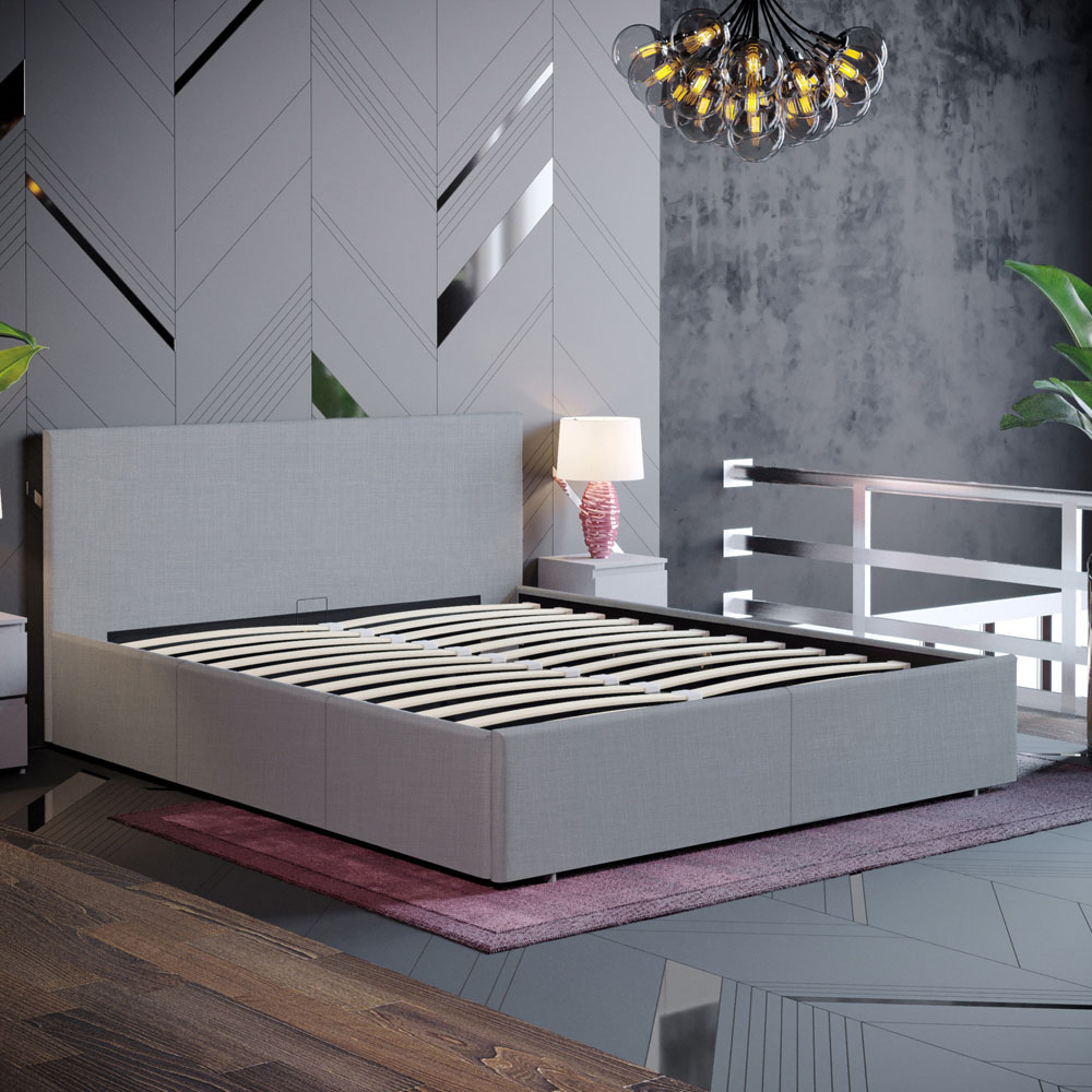 Vida Designs Veronica King Size Light Grey Linen Ottoman Bed Image 7
