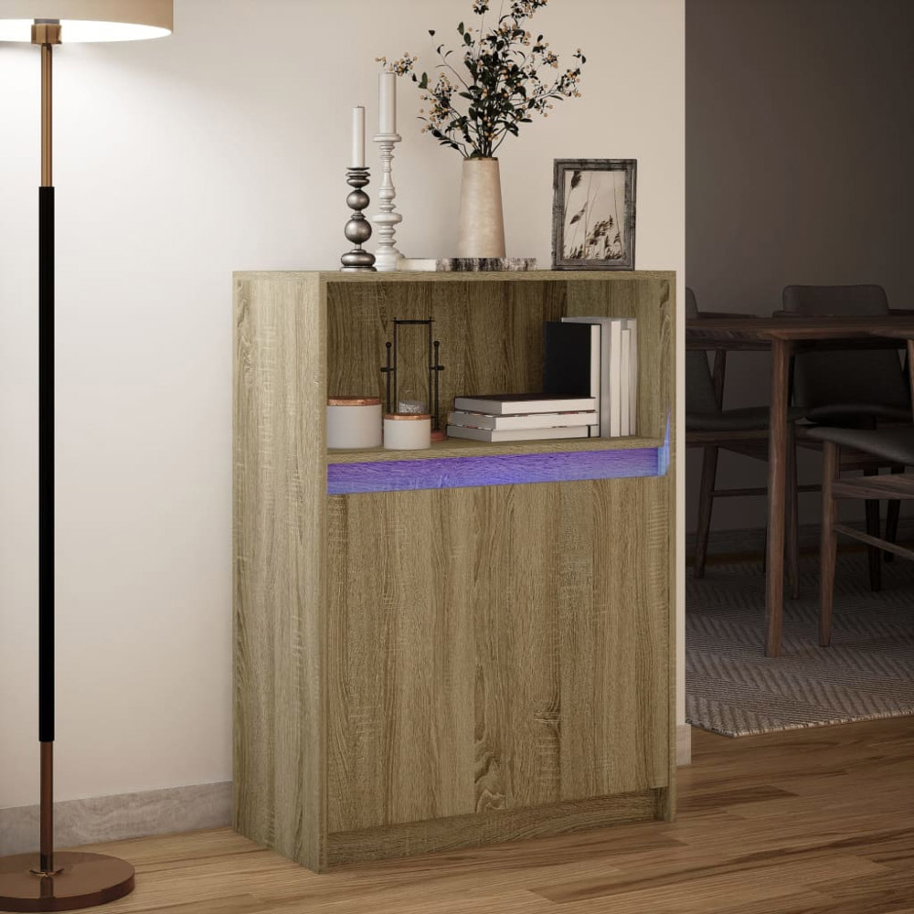 vidaXL Single Door Single Shelf Sonoma Oak Sideboard with LED Lights Image 5
