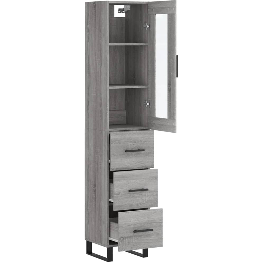 vidaXL Single Glass Door 3 Drawer Grey Sonoma Tall Highboard with Metal Legs Image 4