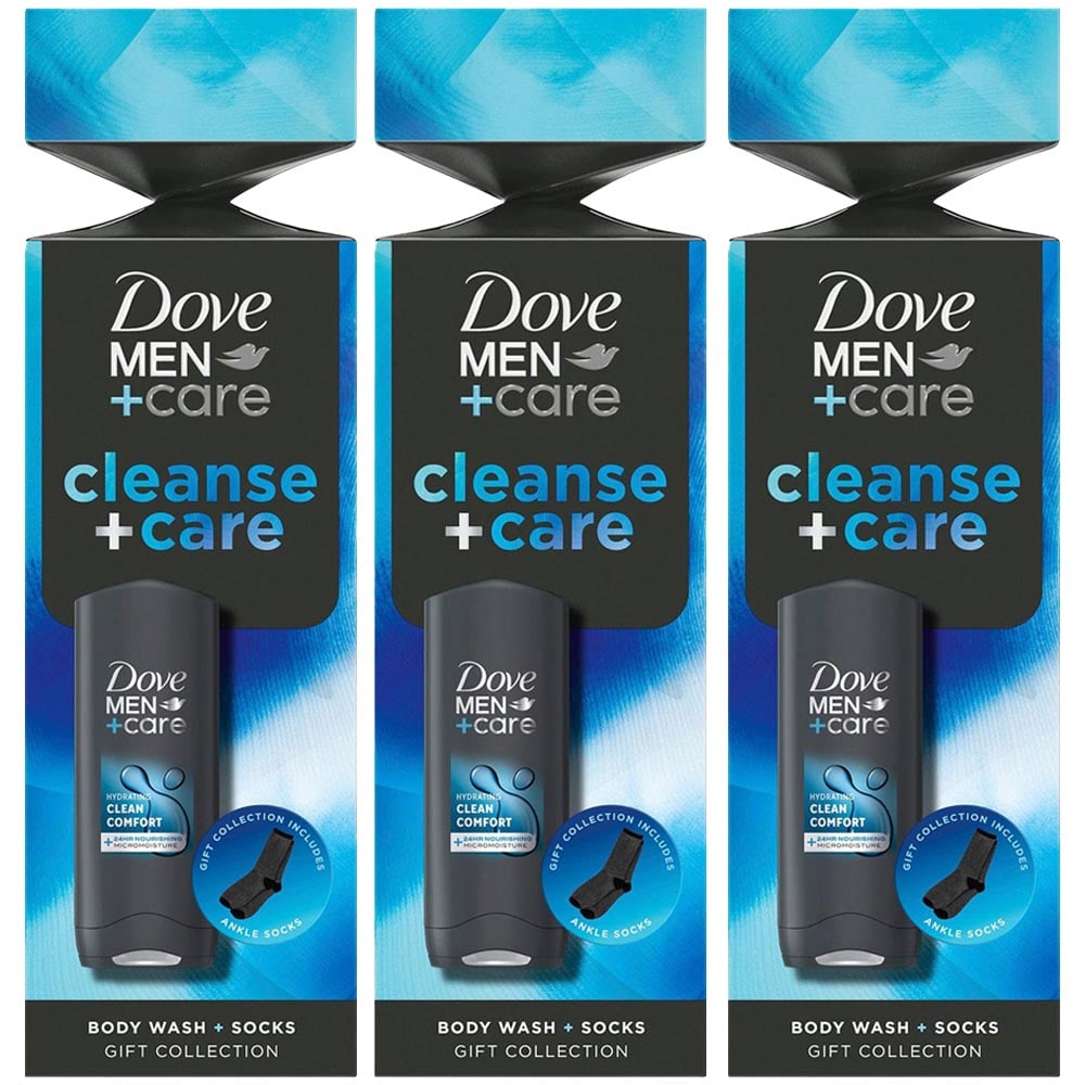 Dove Men+Care Cleanse Bodywash and Socks Gift Set 3 Pack Image 1