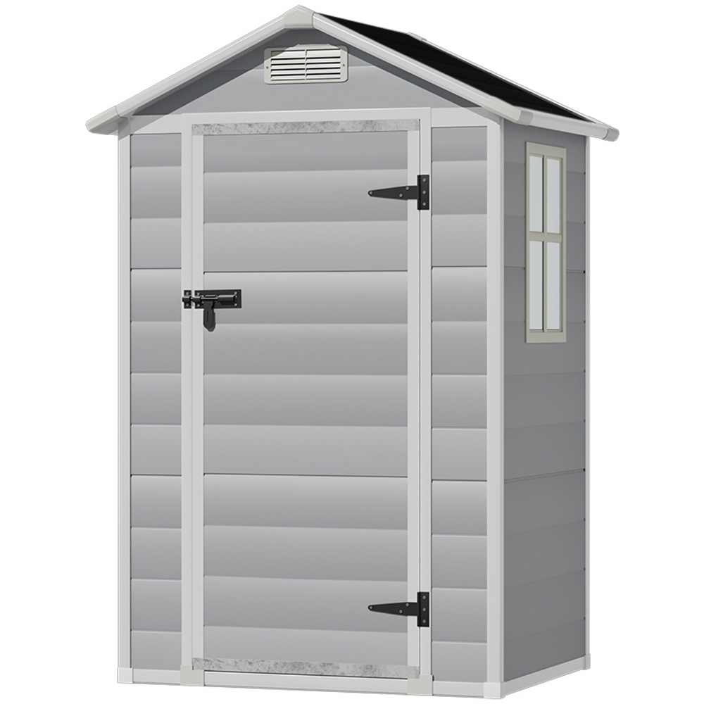 H&O Direct 4 x 3ft Grey and Black Plastic Open Gable Roof Tool Storage Shed Image 1