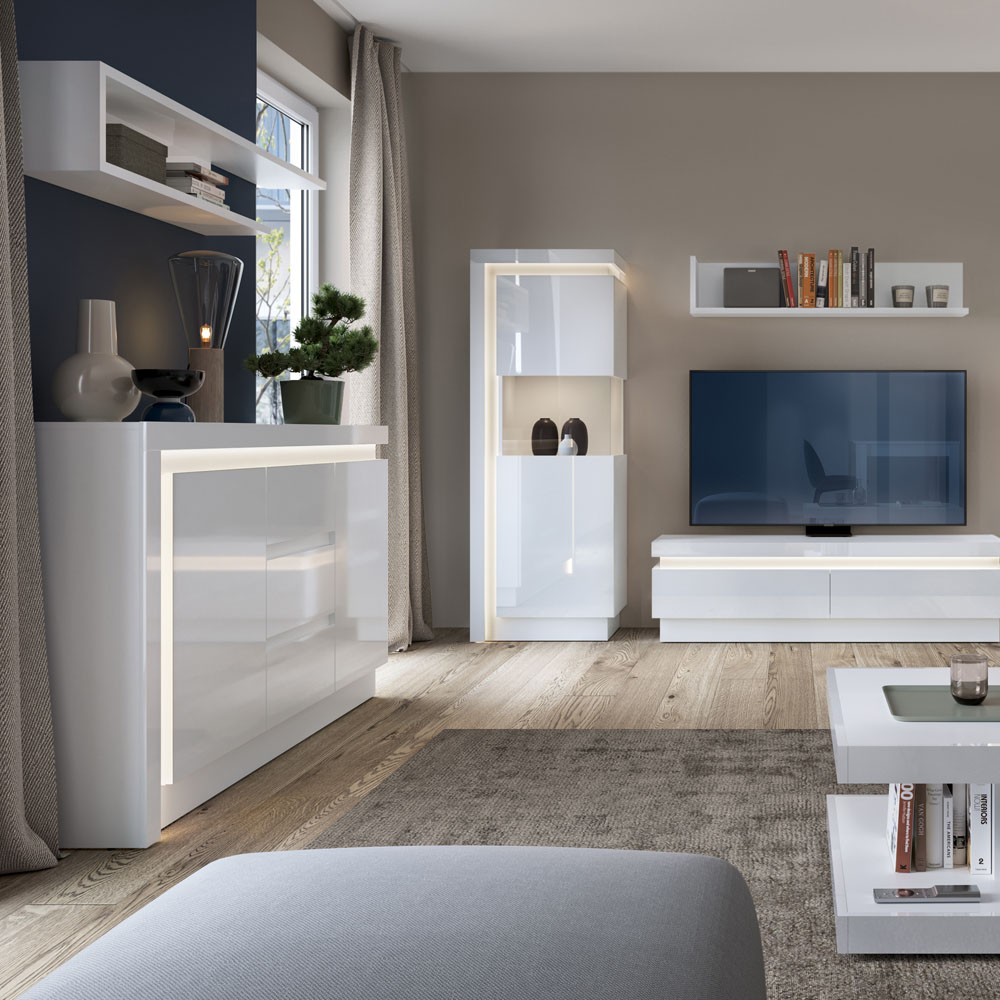 Furniture To Go Lyon 130cm White High Gloss Wall Shelf Image 5
