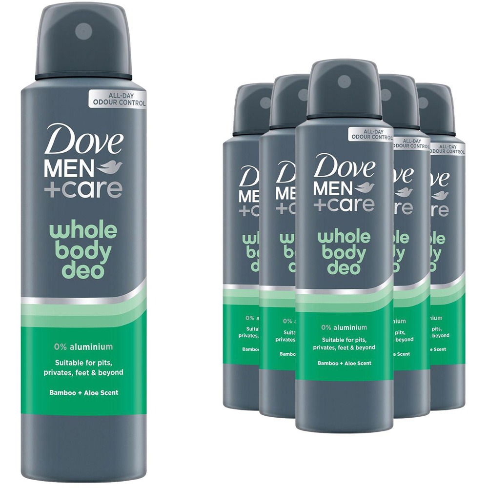 Dove Men+Care Whole Body Bamboo and Aloe 72H Odour Control Deodorant Spray 150ml 6 Pack Image 1