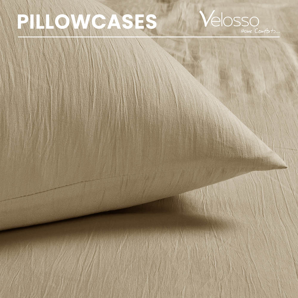 Velosso Washed Linen Look Super King Size Beige Duvet Set Image 5