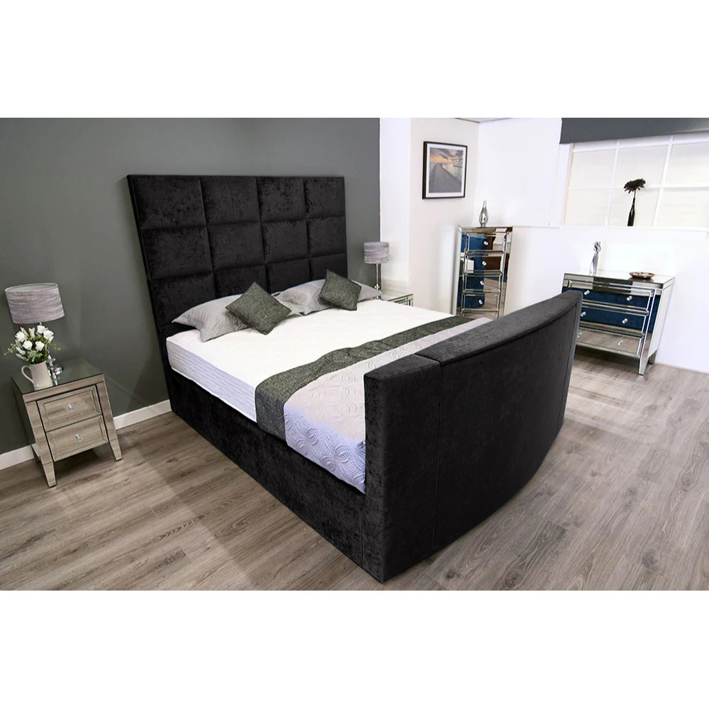 Eleganza Home Lurvi Super King Size Black Plush TV Bed Frame with Headboard and Footboard Image 3
