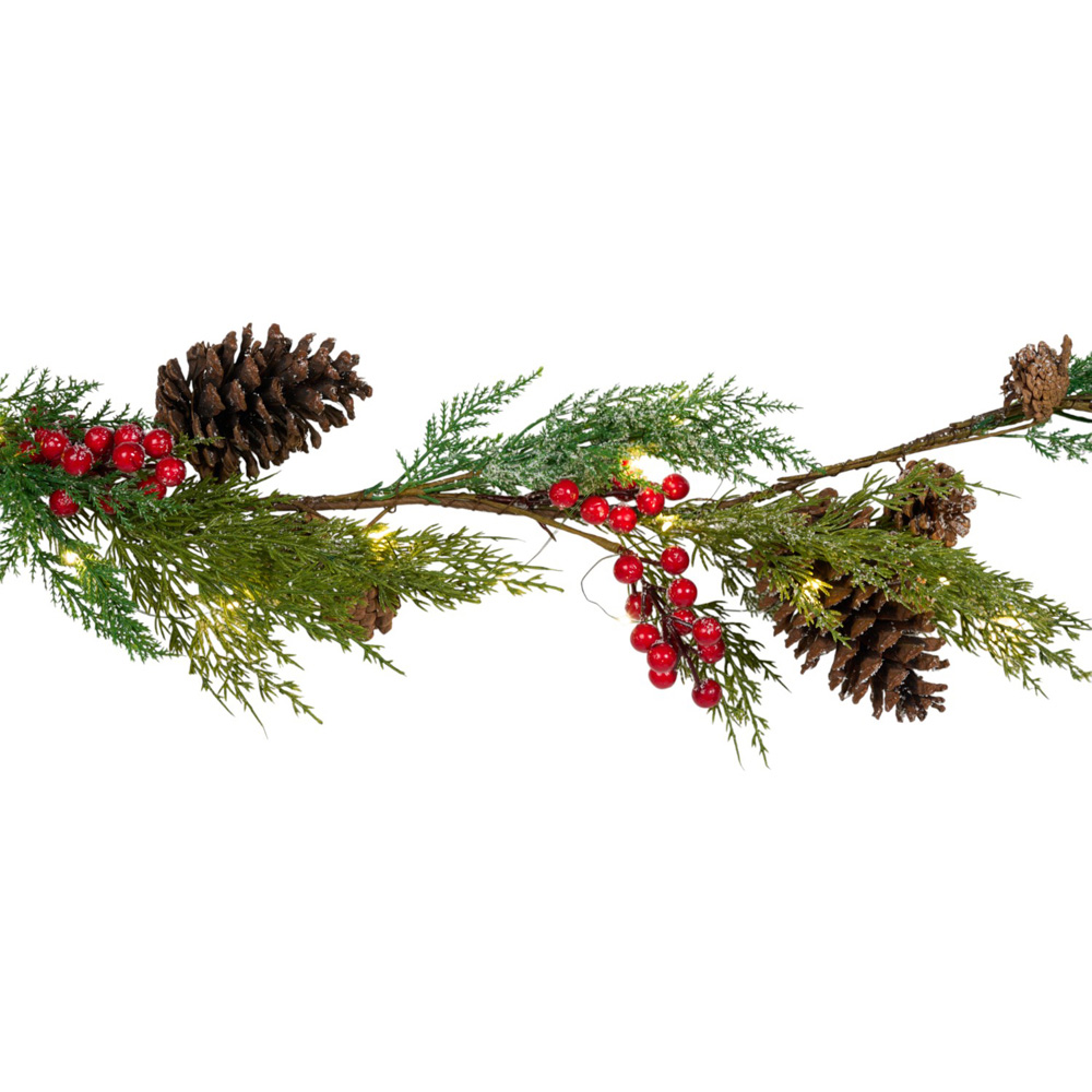 LED Frosted Red Berry Pinecone Garland Image 3