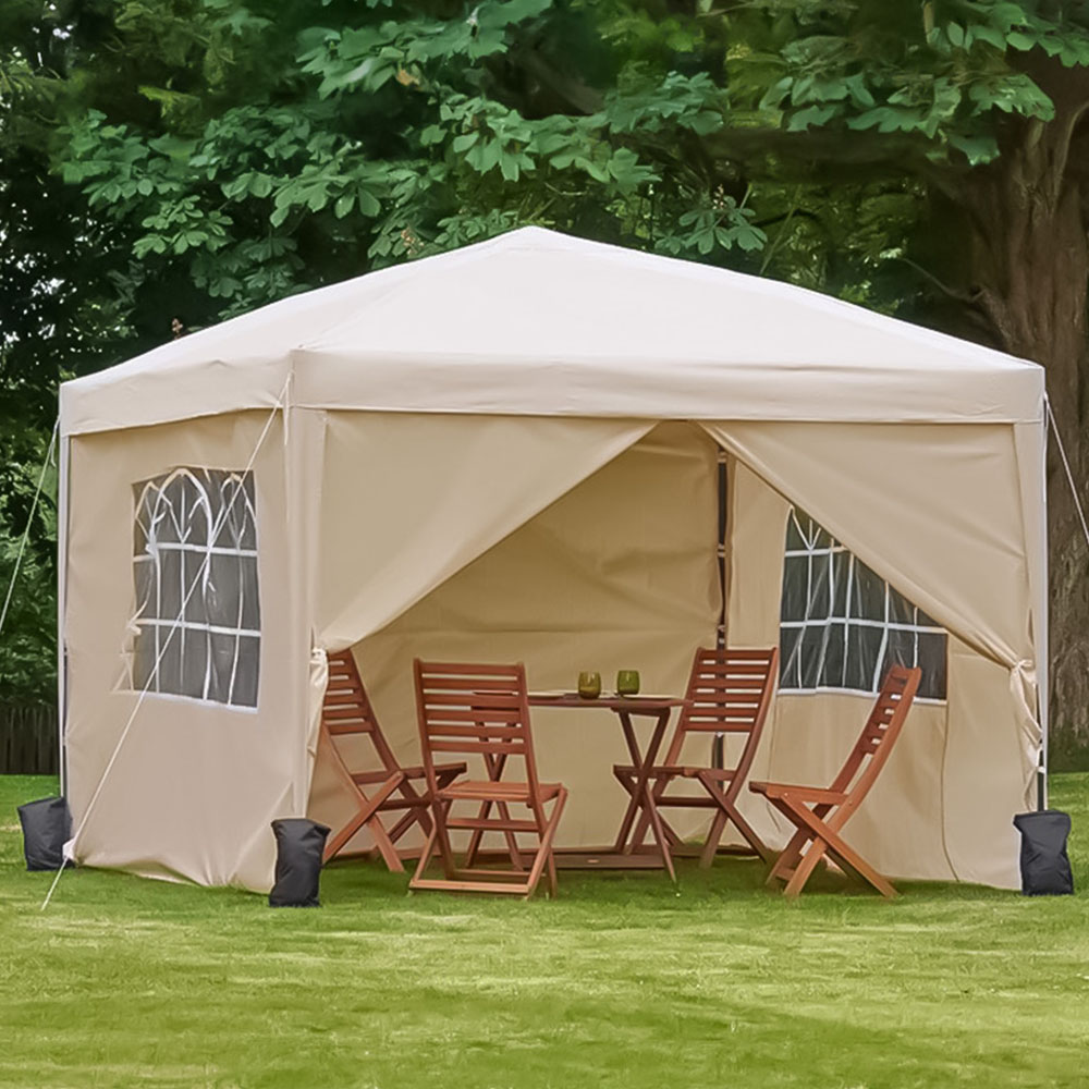 VonHaus 3 x 3m Cream Pop-up Gazebo with Removable Side Panel Image 1