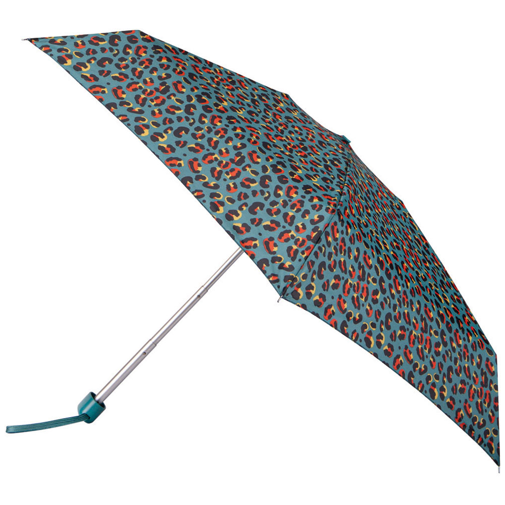 Wilko By Totes Teal Animal Print Compact Umbrella Image 1