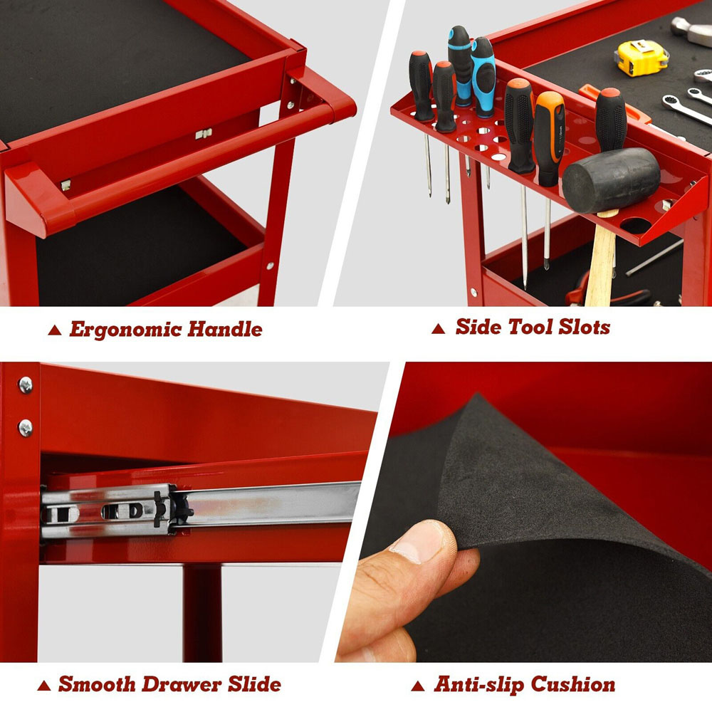 Costway 3 Shelf Single Drawer Red Tool Trolley Image 4