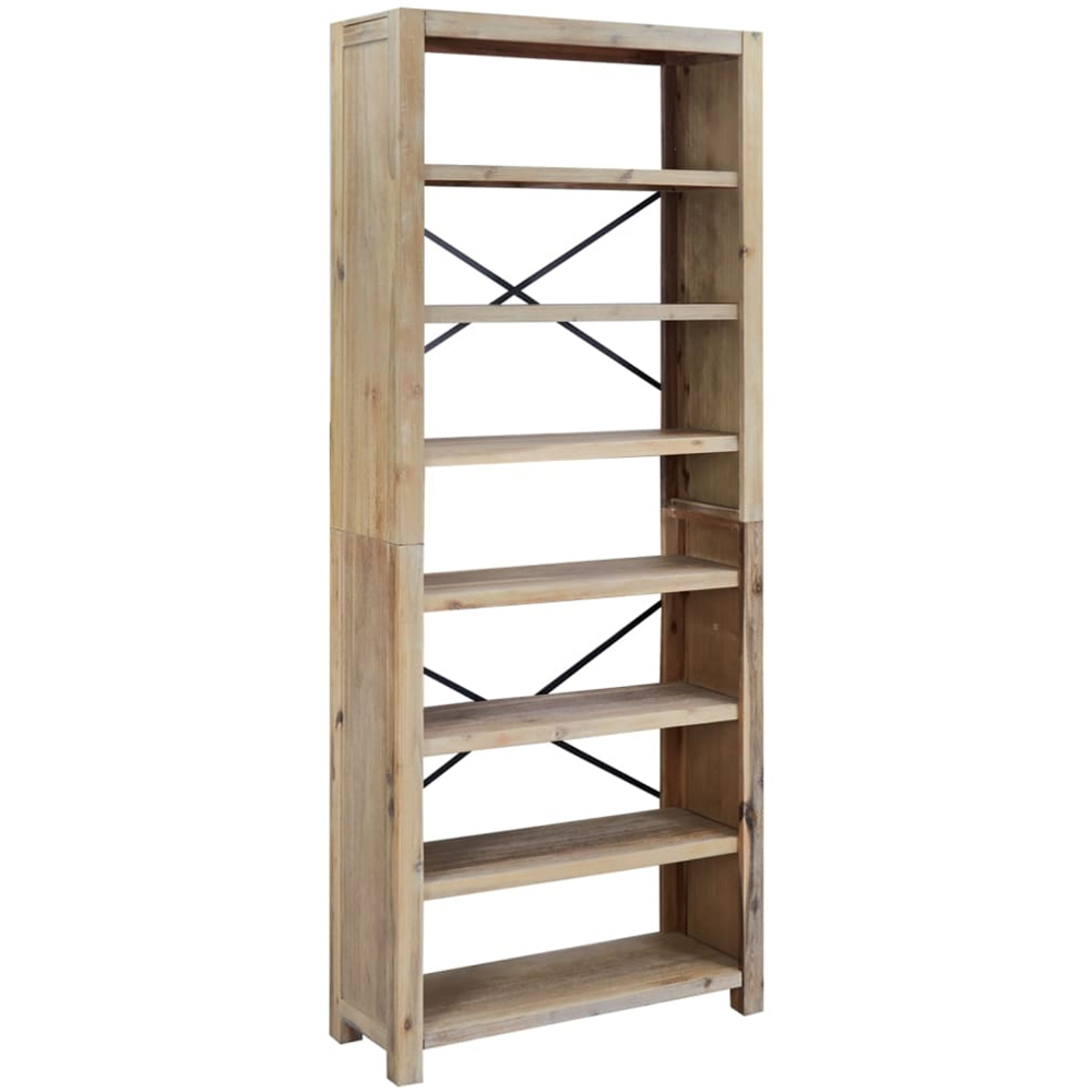 vidaXL 7 Shelf Natural Solid Acacia Wood Tall Bookcase Image 2