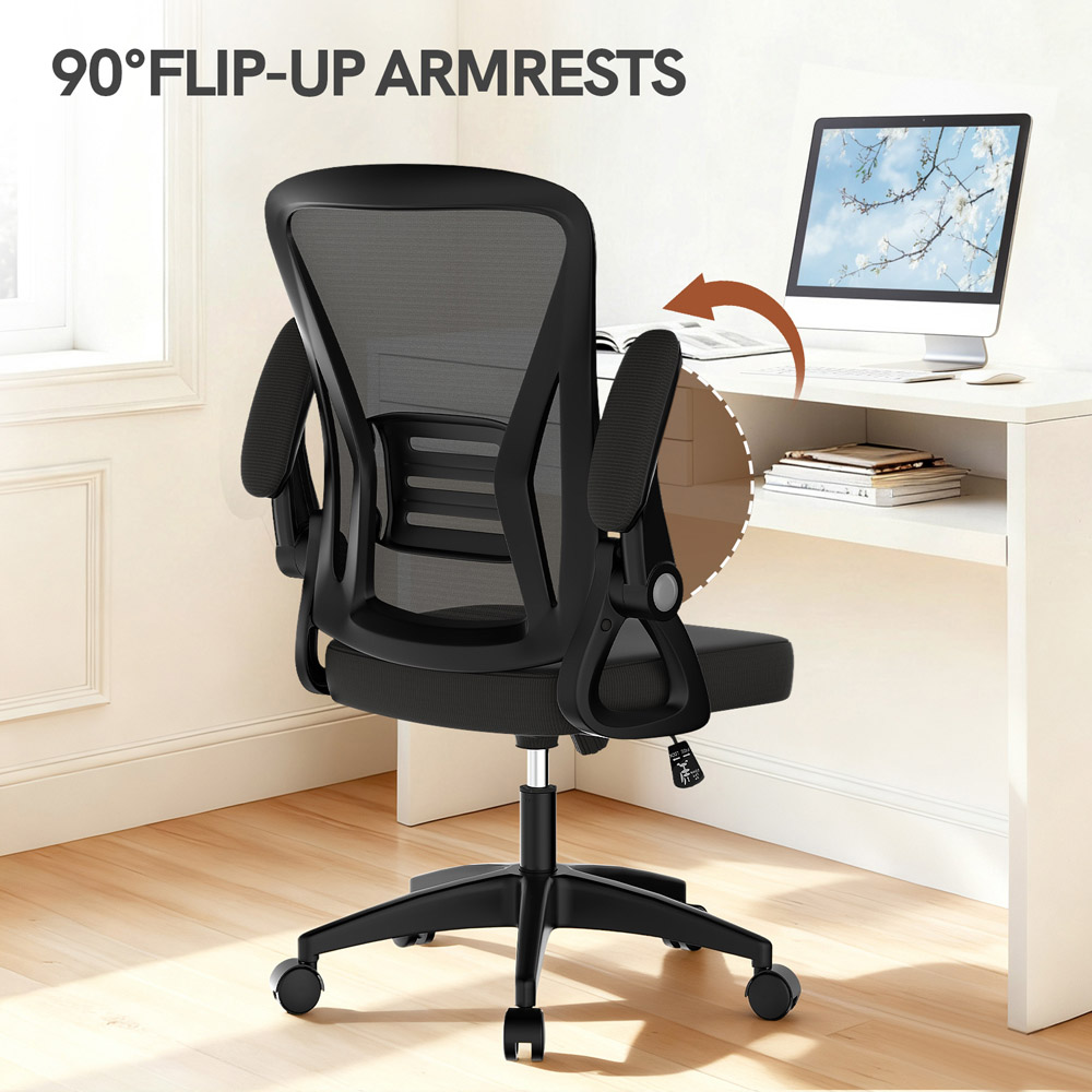 Rattrix Black Office Chair with Flip-Up Armrest and Lumbar Support Image 7