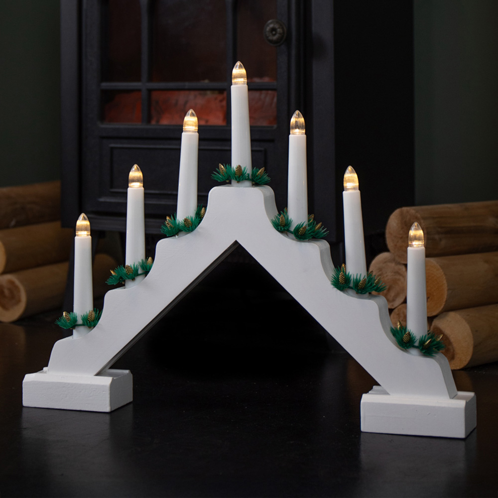 Samuel Alexander 7 Warm White LED Light Up White Christmas Candle Bridge Image 1