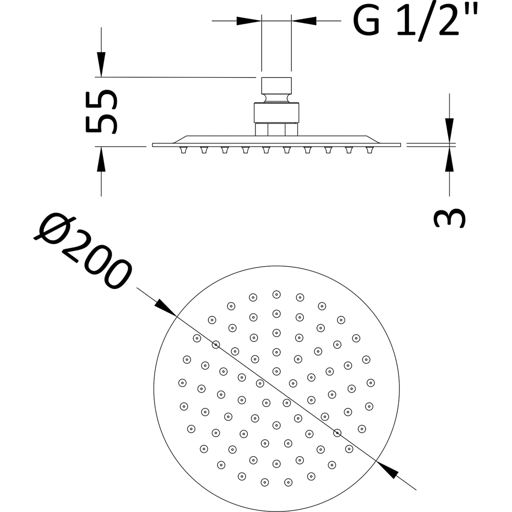 Hudson Reed Brushed Pewter Round Fixed Shower Head 200mm Image 2
