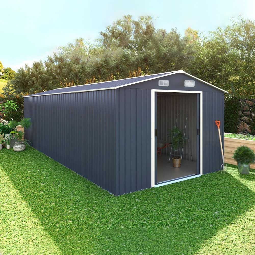 Living and Home 6.6 x 12.3 x 10.2ft Grey Peaked Steel Tool Storage Shed Image 2