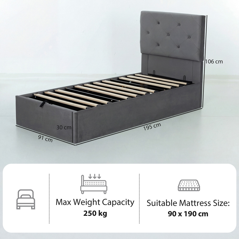Portland Single Dark Grey Gas Lift Up Bed Frame Image 8