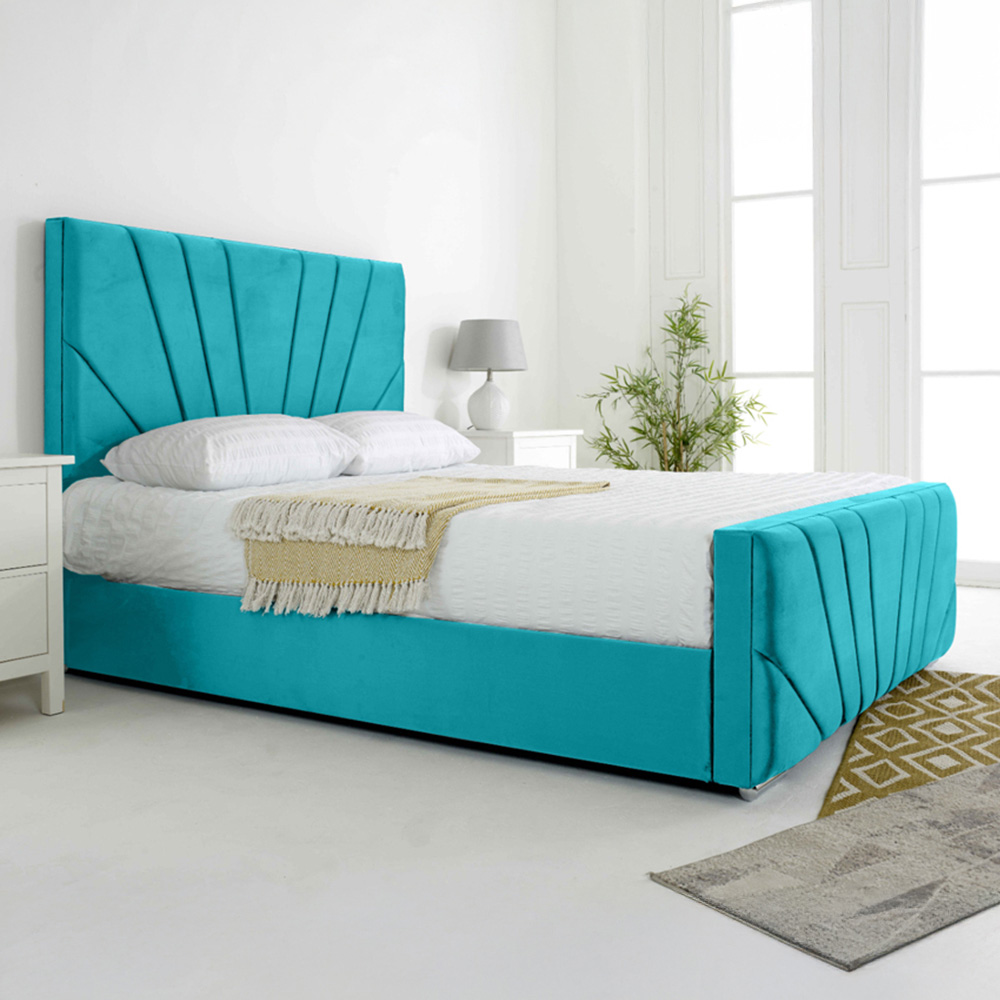 Eleganza Scarlett Super King Size Teal Plush Velvet Bed Frame with Headboard and Footboard Image 1