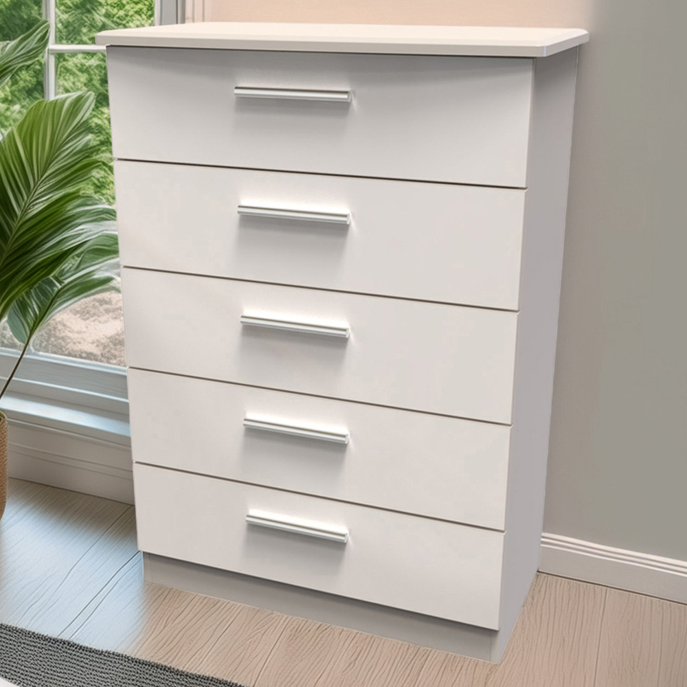 Crowndale Knightsbridge 5 Drawer Kashmir Gloss Chest of Drawers Ready Assembled Image 1