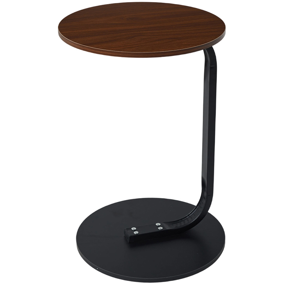 Living and Home Walnut and Black C-Shape Round Side Table Image 2