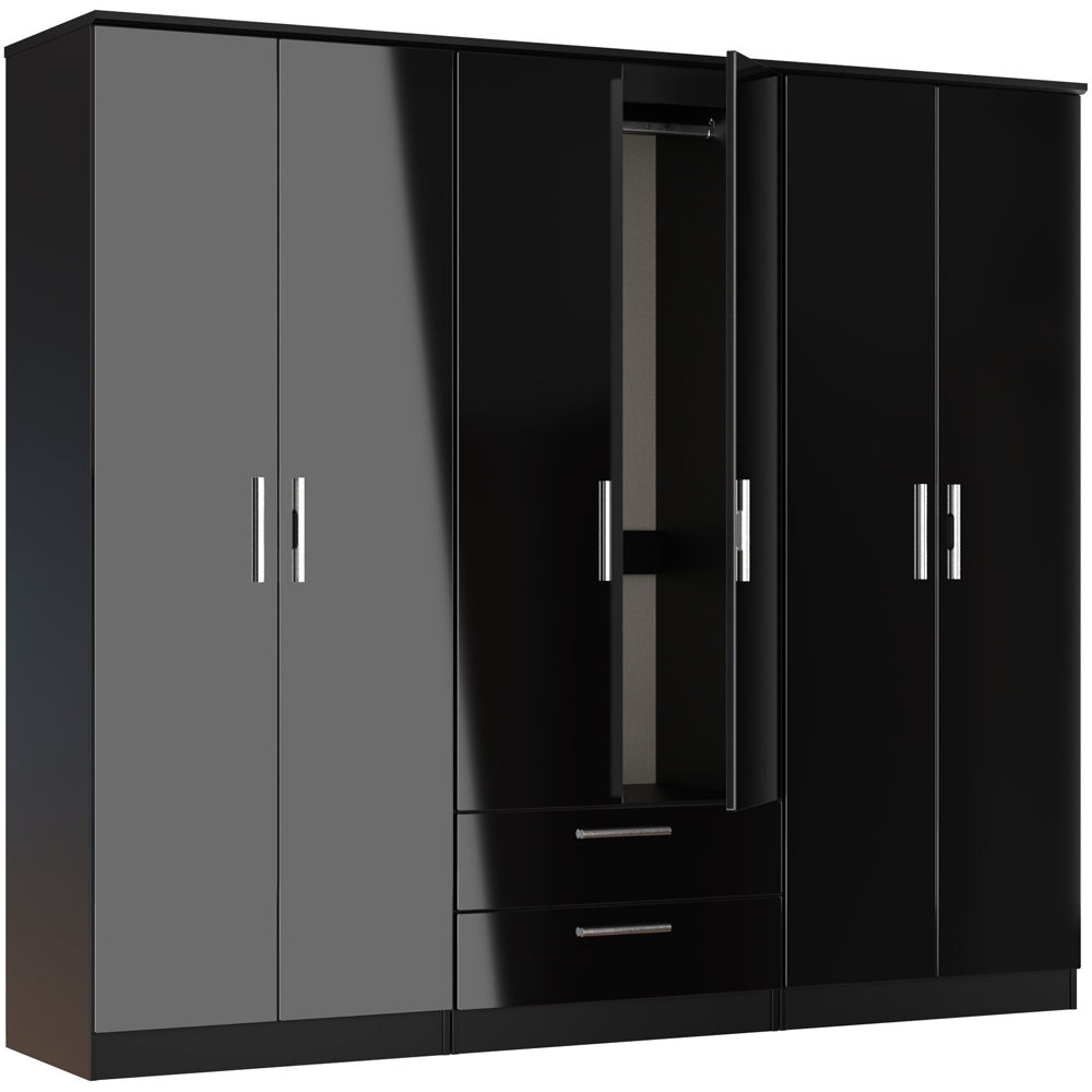 Crowndale Knightsbridge 6 Door 2 Drawer Black Gloss and Black Tall Wardrobe Ready Assembled Image 7