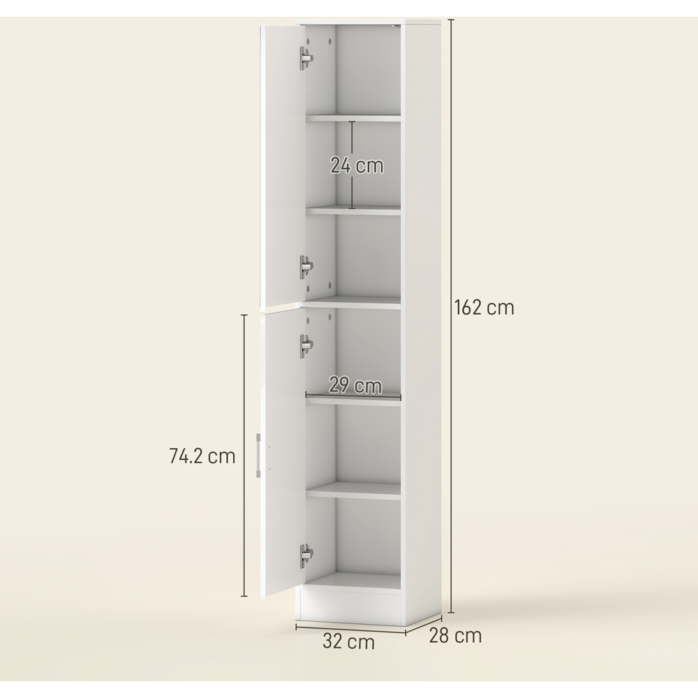 Kleankin Single Door High Gloss White Tall Bathroom Cabinet with Mirror Image 9