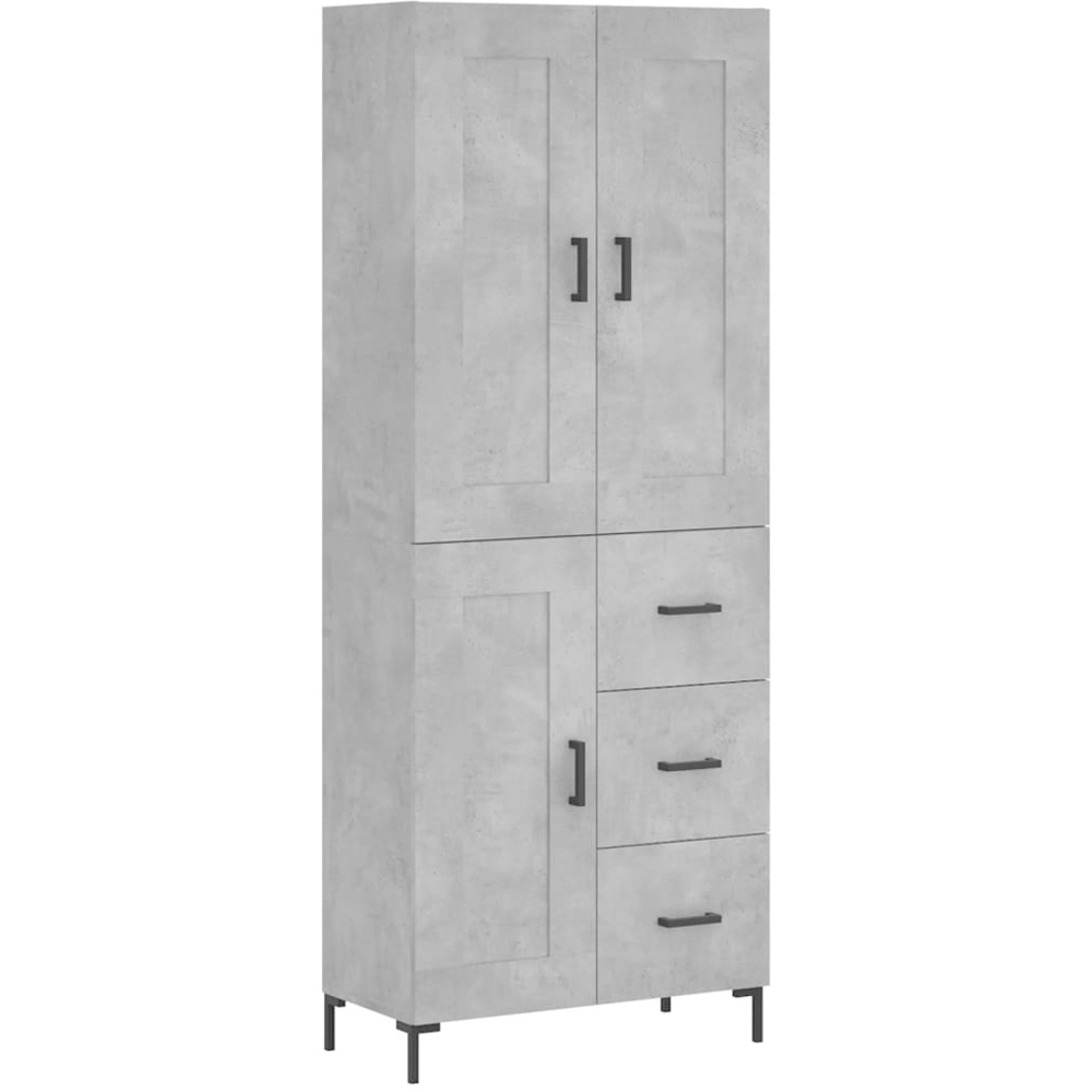 vidaXL 3 Door 3 Drawer Concrete Grey Highboard with Black Legs and Handles Image 2