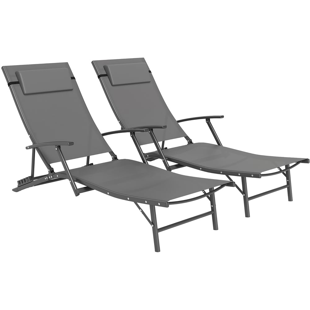 Outsunny Set of 2 Grey Folding Sun Lounger Image 2