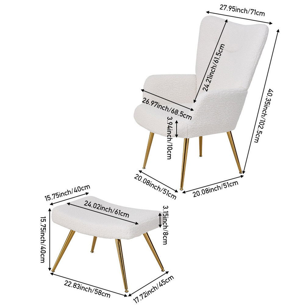 Living and Home White Sherpa Fleece Accent Chair with Footstool Image 9