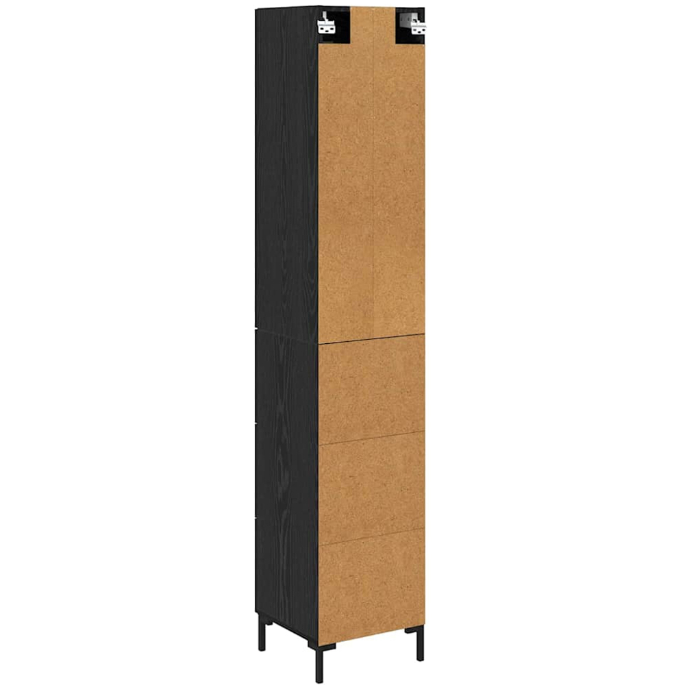 vidaXL Single Door 3 Drawer Black Oak Tall Slim Highboard with Metal Legs Image 9