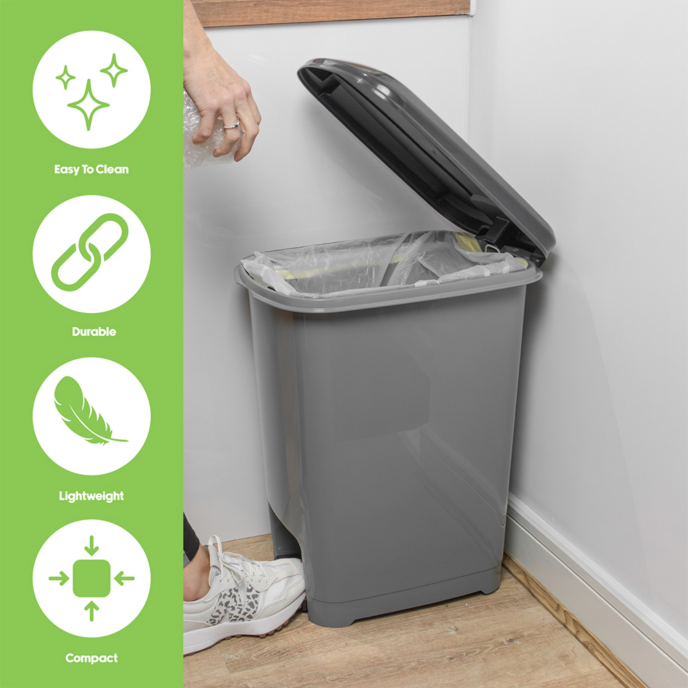 JVL Grey Plastic Slim Foot Pedal Bin with Lid and Handle 40L Image 7