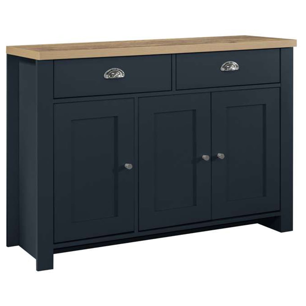 Highgate 3 Door 2 Drawer Navy and Oak Sideboard Image 2