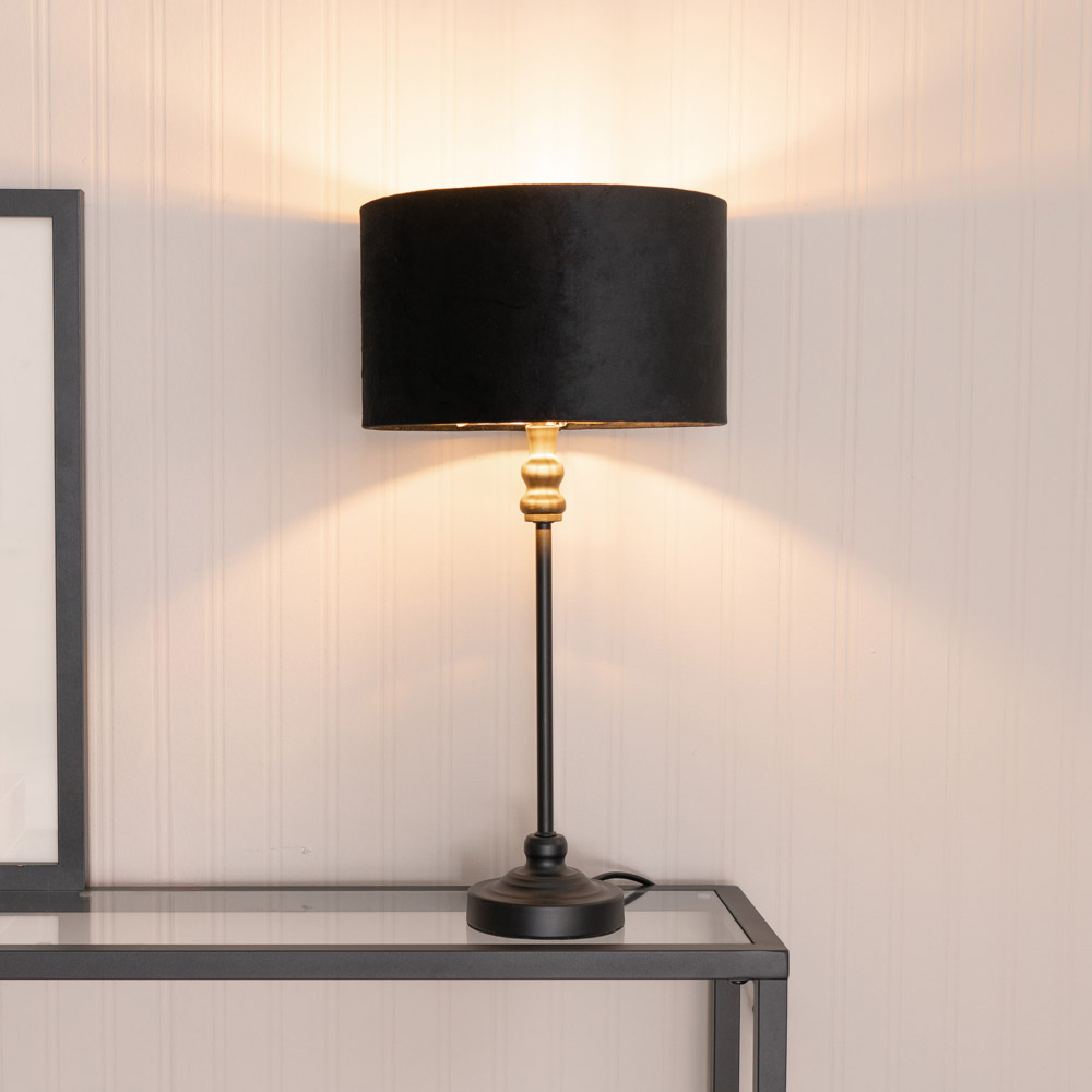 ValueLights Maggie Black Candlestick LED Table Lamp with Black and Gold Lamp Shade Image 3