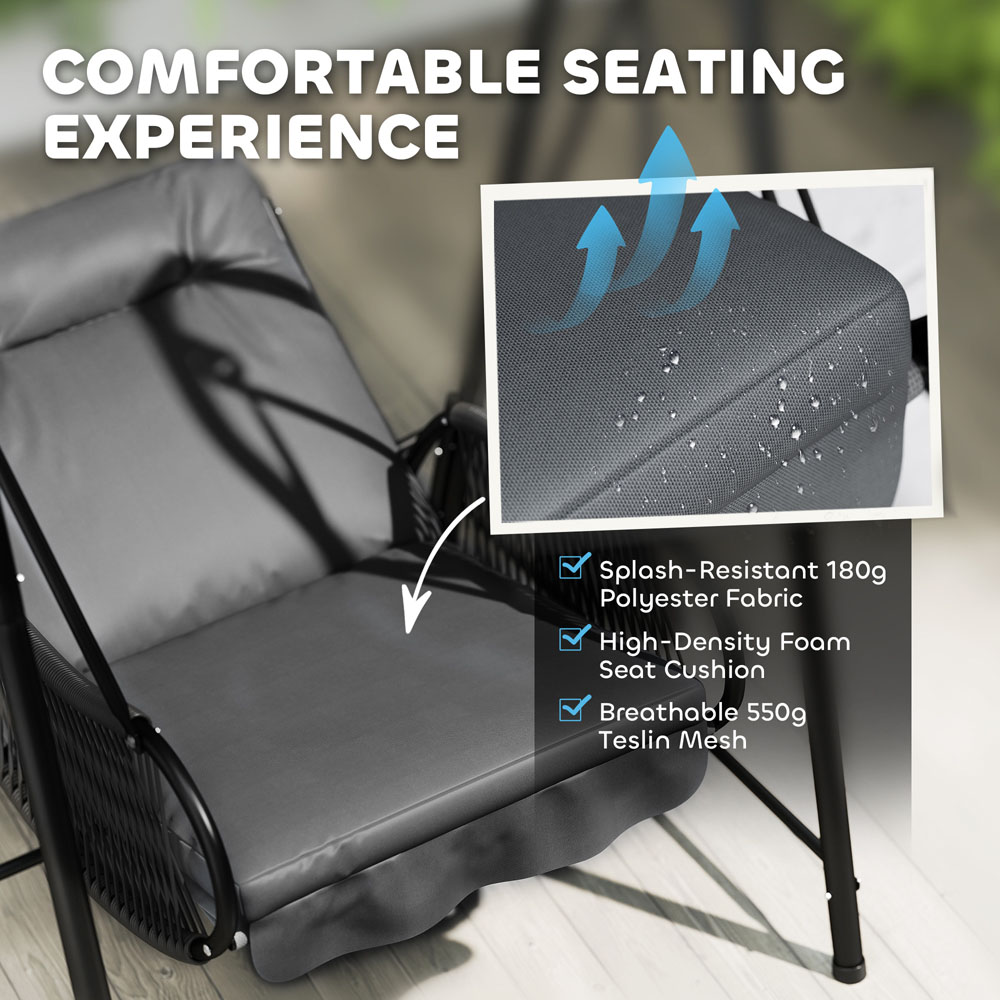 Outsunny Black and Dark Grey Rattan Swing Chair with Stand and Cushion Image 8