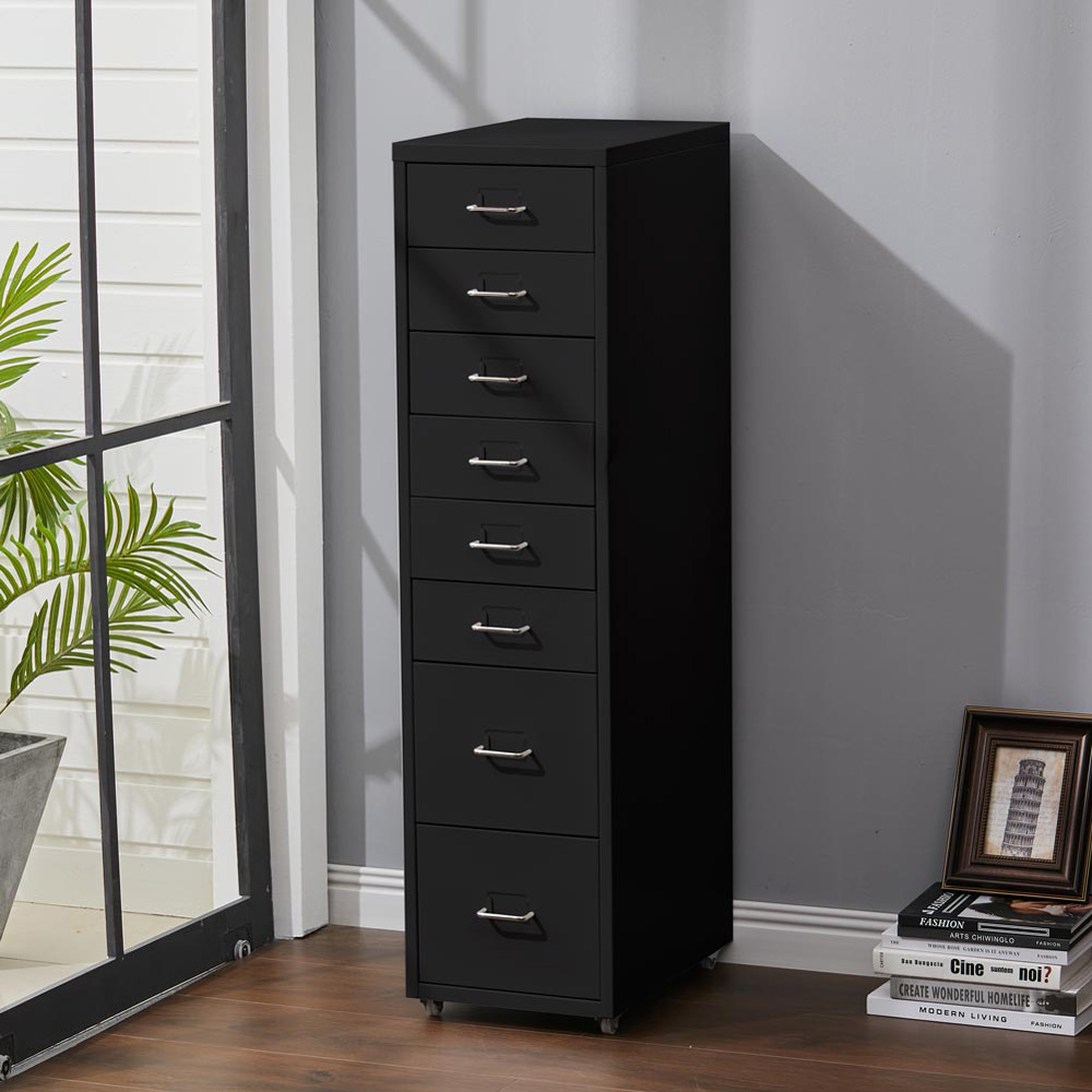 Living and Home Black 8 Tier Vertical File Cabinet with Wheels Image 6