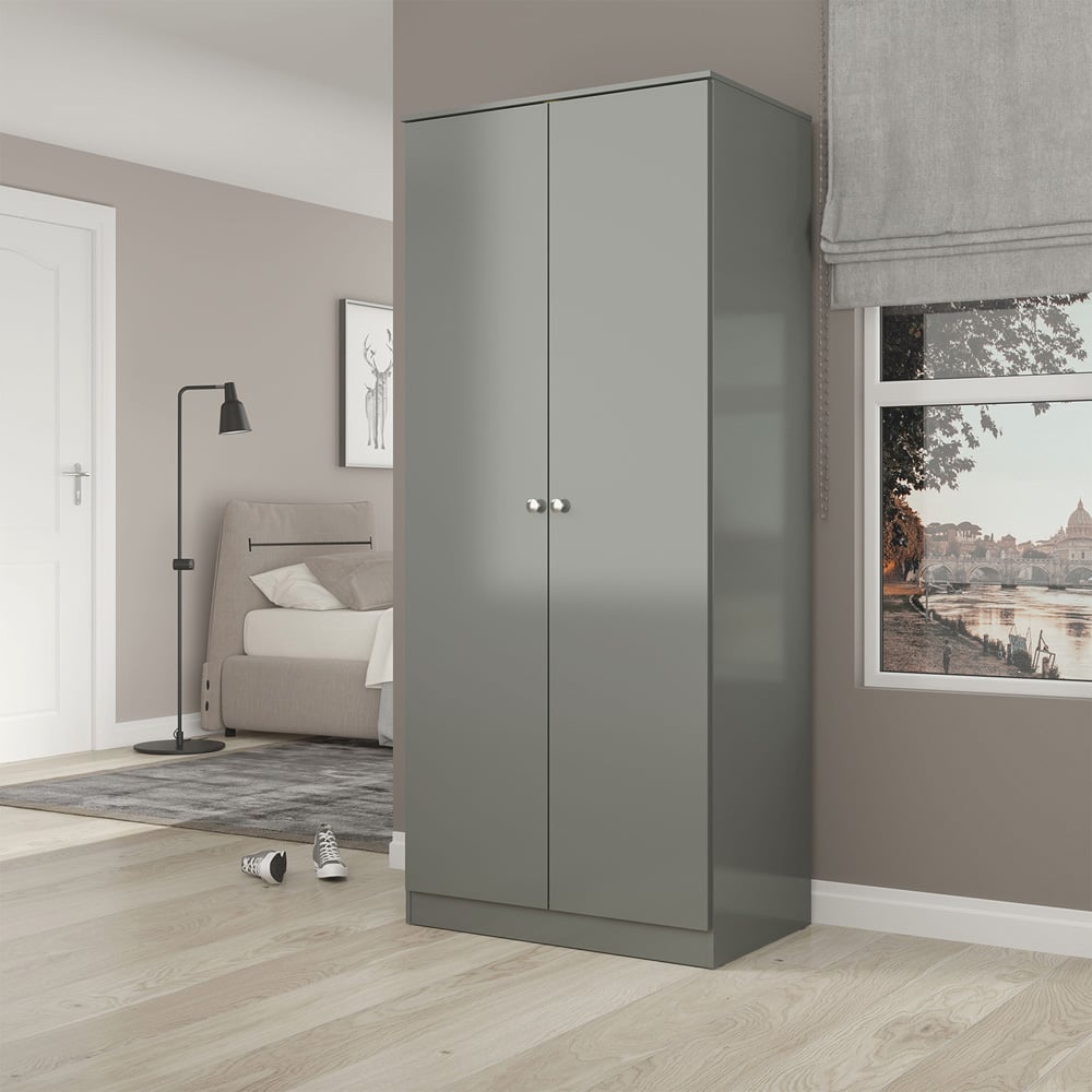 Seconique Denver 2 Door Grey Gloss Wardrobe Image 8