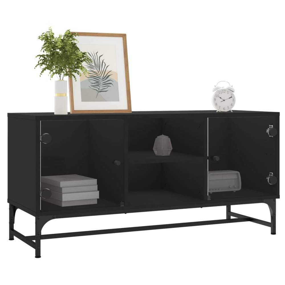 vidaXL 2 Glass Door 2 Shelf Black TV Cabinet Image 3
